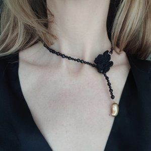 vintage black choker necklace with gold detail